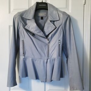 Danier Leather Peplum Jacket Pale Blue